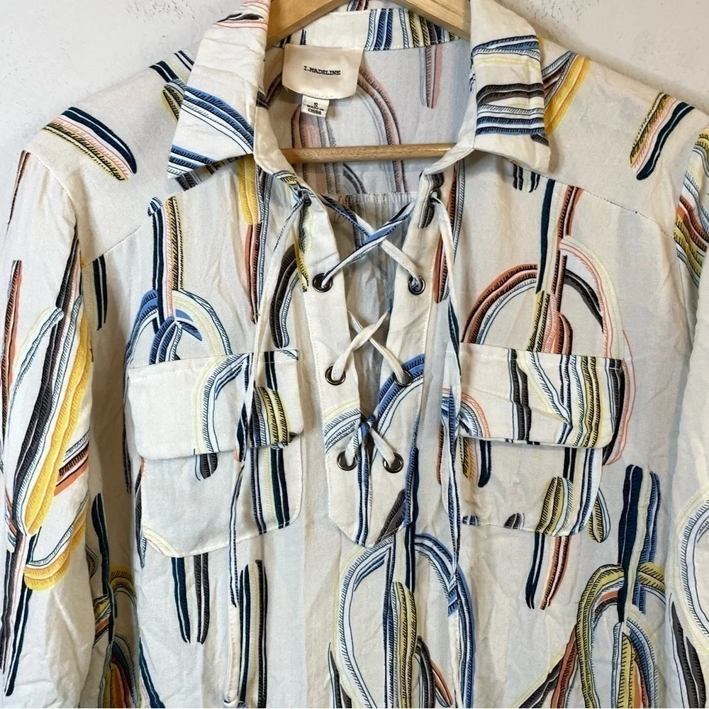 I Madeline Long Sleeve Corset Style Tie at Chest Cactus Print Long Sleeve Top - Picture 2 of 10